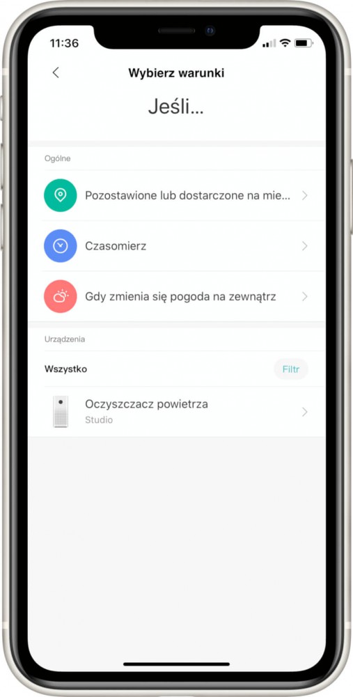 Automatyzacja Xiaomi – wybierz warunki