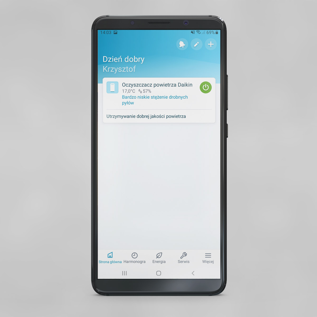 Zrzut z aplikacji Dyson ONECTA