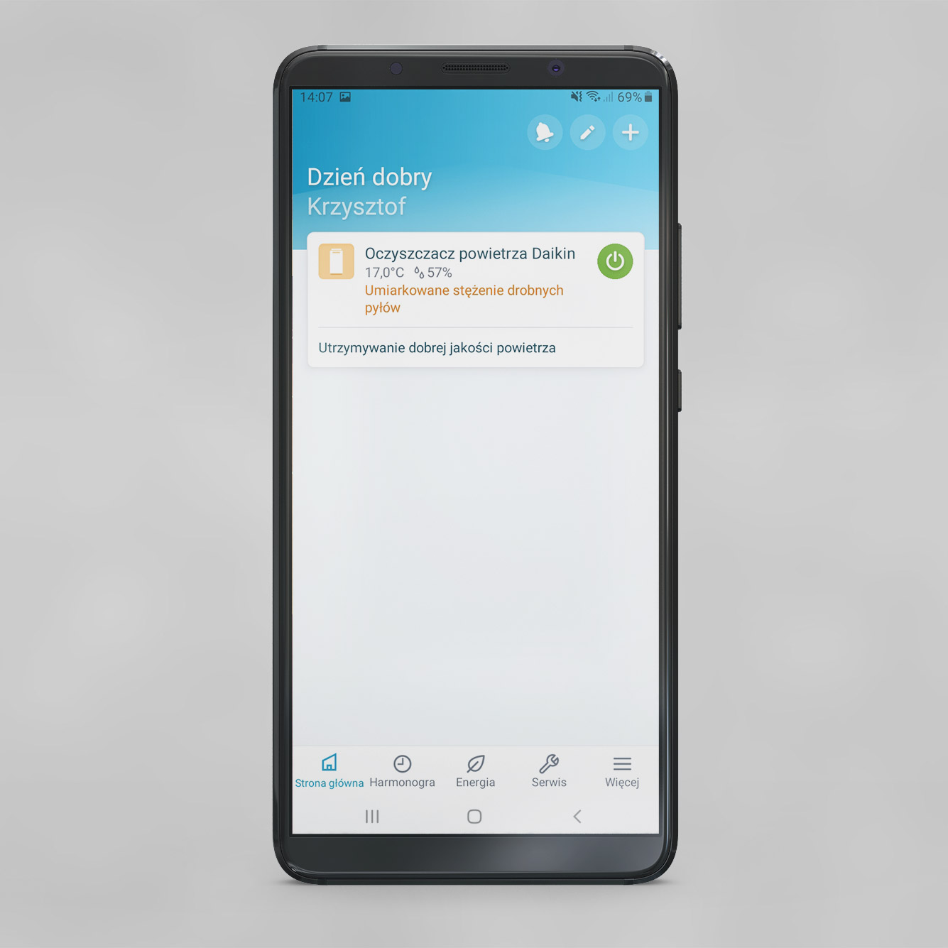 Zrzut z aplikacji Dyson ONECTA