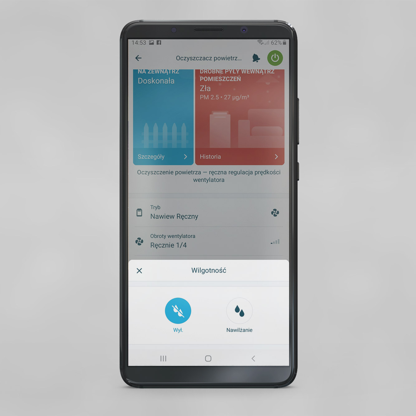 Zrzut z aplikacji Dyson ONECTA