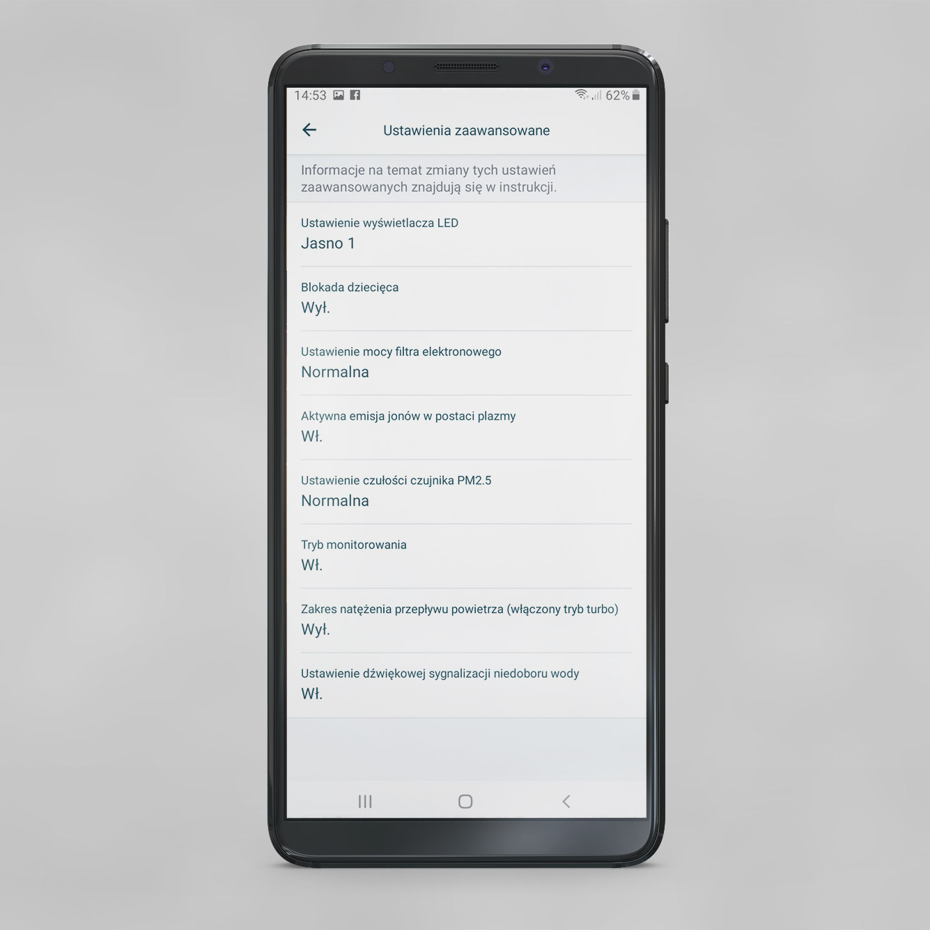 Zrzut z aplikacji Dyson ONECTA