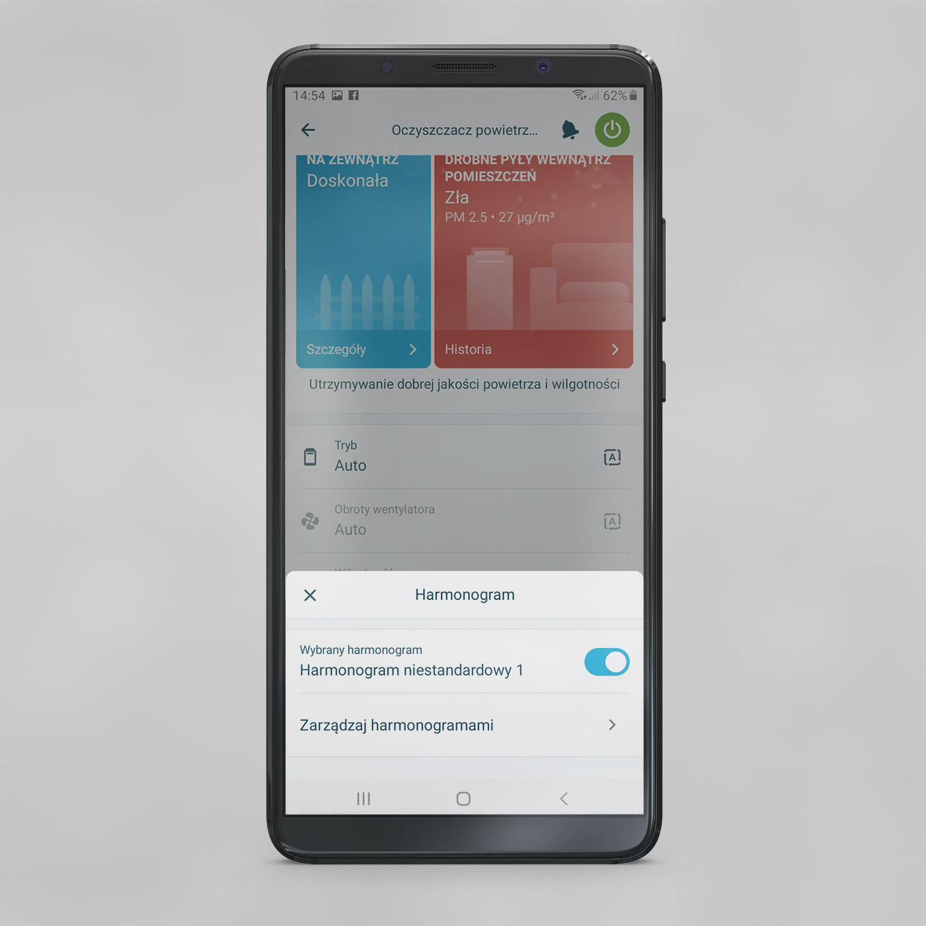 Zrzut z aplikacji Dyson ONECTA