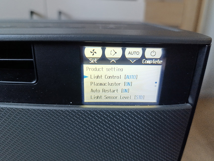 Sharp KI-TX100EU-H - ustawienia parametrów oczyszczacza