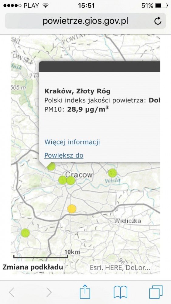 wyniki zanieczyszczenia powietrza podawane przez stację pomiarową