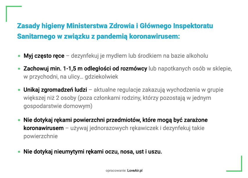 Zalecenia dot. przestrzegania higieny w okresie epidemii koronawirusem