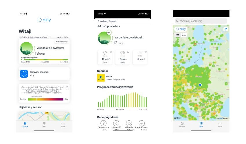 Interfejs aplikacji Airly