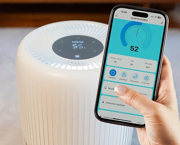 sterowanie przez aplikację nawilżaczem Klarta Humea Grande WiFi