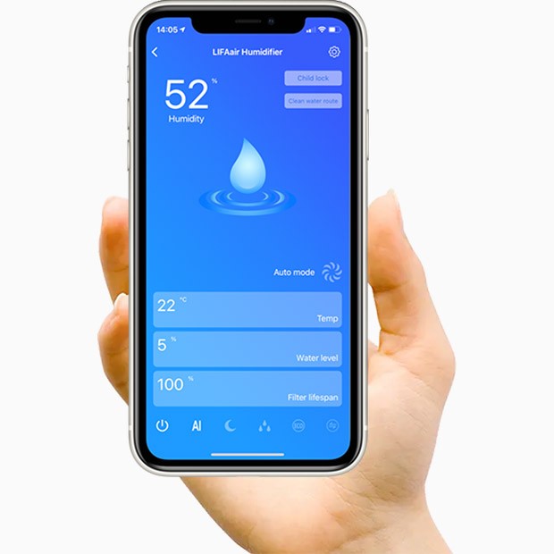 sterowanie nawilżaczem LIFAair LAH302 przez telefon