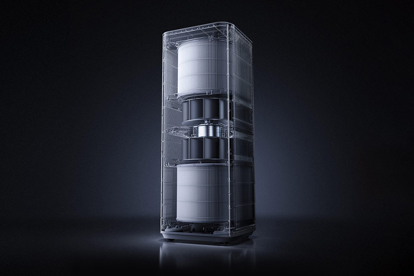 Przekrój Mijia Smart Air Purifier Max z dwoma filtrami i podwójnym wirnikiem