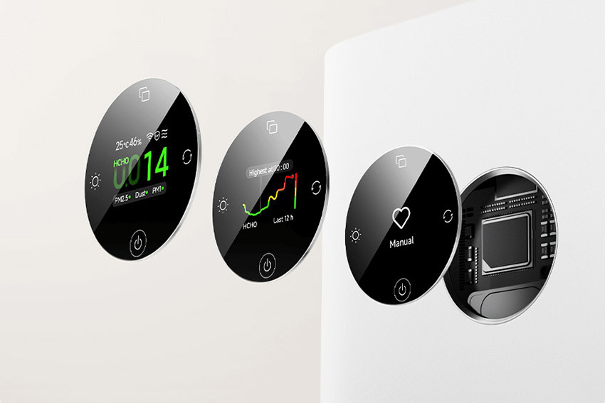 Okrągły ekran Mijia Smart Air Purifier Max z odczytem HCHO, wykresem ostatnich 12 godzin i trybem Manual