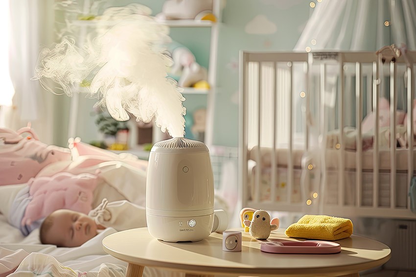 Nawilżacz powietrza ustawiony w pokoju dziecięcym