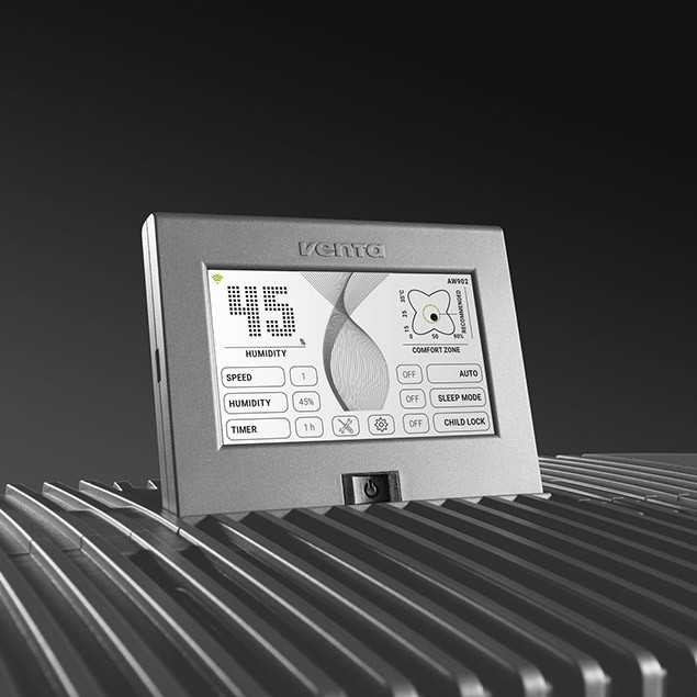 Dotykowy wyświetlacz dostępny w oczyszczaczach Venta