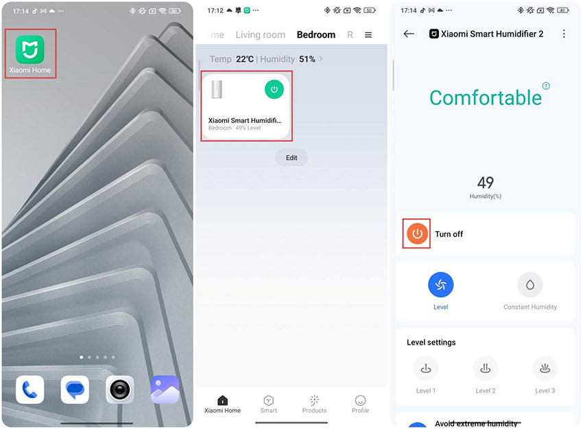Włączanie i wyłączanie Xiaomi Smart Humidifier 2 w aplikacji Xiaomi Home