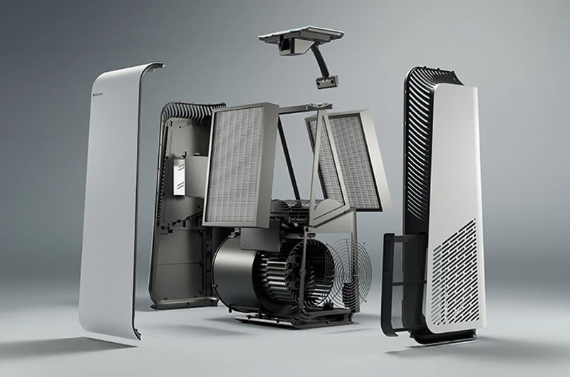 Przekrój systemu filtracji w oczyszczaczu Blueair