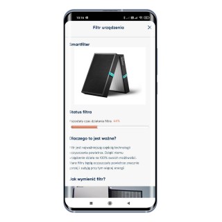Zrzut z aplikacji Blueair - filtr urządzenia