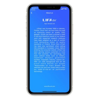 Zrzut z aplikacji LIFAair - o firmie