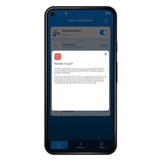 Zrzut z aplikacji Venta - informacja o poziomie PM2.5