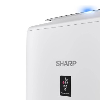 Sharp UA-KIN42E-W - zbliżenie na górną część, loga producenta oraz Plasmacluster