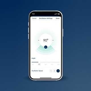 Zrzut z aplikacji Blueair - ustawienia oscylacji